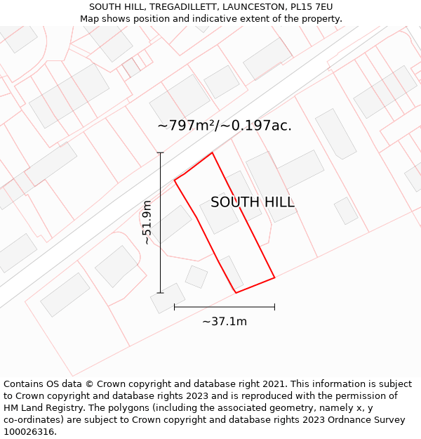 SOUTH HILL, TREGADILLETT, LAUNCESTON, PL15 7EU: Plot and title map