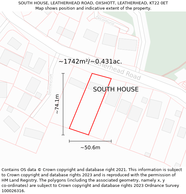 SOUTH HOUSE, LEATHERHEAD ROAD, OXSHOTT, LEATHERHEAD, KT22 0ET: Plot and title map