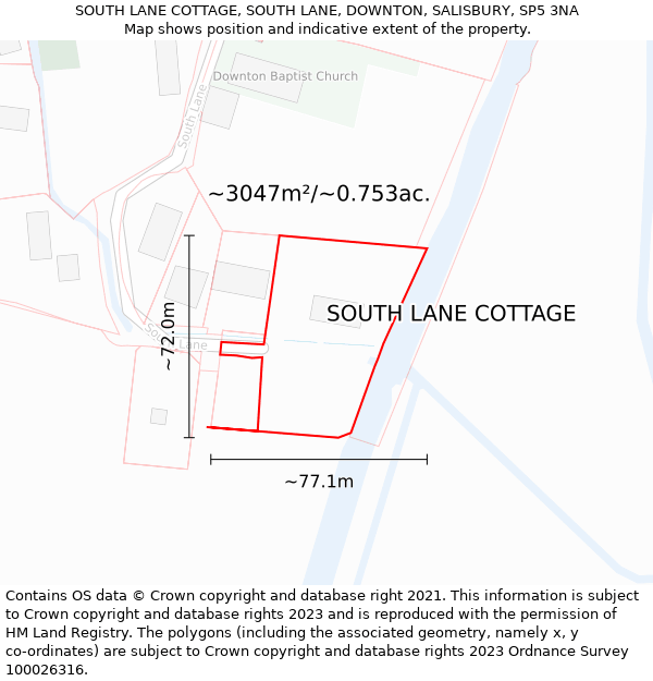 SOUTH LANE COTTAGE, SOUTH LANE, DOWNTON, SALISBURY, SP5 3NA: Plot and title map