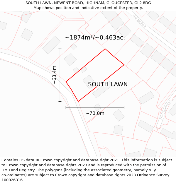 SOUTH LAWN, NEWENT ROAD, HIGHNAM, GLOUCESTER, GL2 8DG: Plot and title map