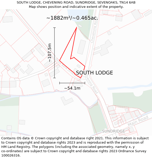 SOUTH LODGE, CHEVENING ROAD, SUNDRIDGE, SEVENOAKS, TN14 6AB: Plot and title map