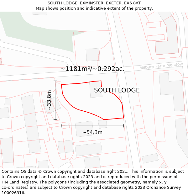 SOUTH LODGE, EXMINSTER, EXETER, EX6 8AT: Plot and title map