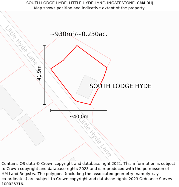 SOUTH LODGE HYDE, LITTLE HYDE LANE, INGATESTONE, CM4 0HJ: Plot and title map