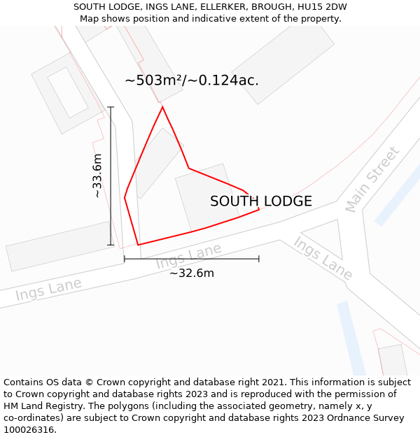 SOUTH LODGE, INGS LANE, ELLERKER, BROUGH, HU15 2DW: Plot and title map