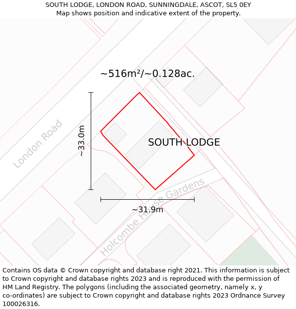 SOUTH LODGE, LONDON ROAD, SUNNINGDALE, ASCOT, SL5 0EY: Plot and title map