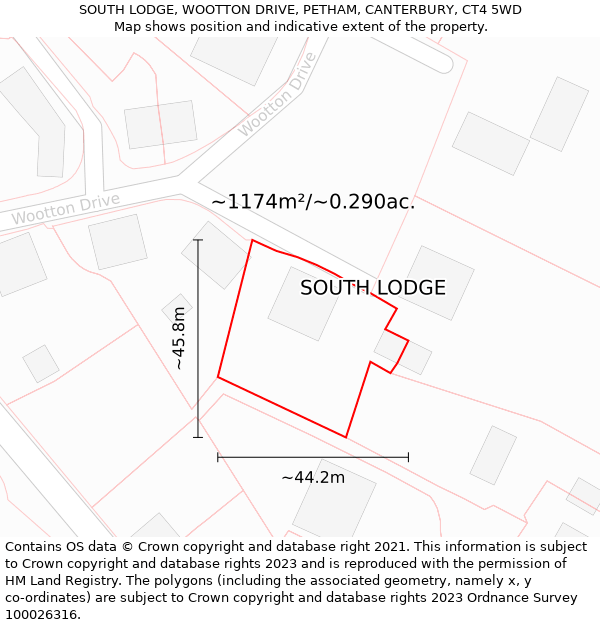 SOUTH LODGE, WOOTTON DRIVE, PETHAM, CANTERBURY, CT4 5WD: Plot and title map