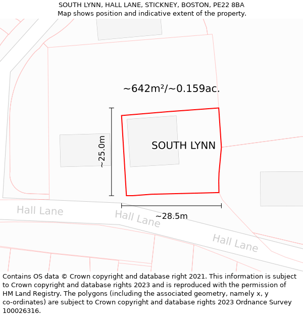 SOUTH LYNN, HALL LANE, STICKNEY, BOSTON, PE22 8BA: Plot and title map