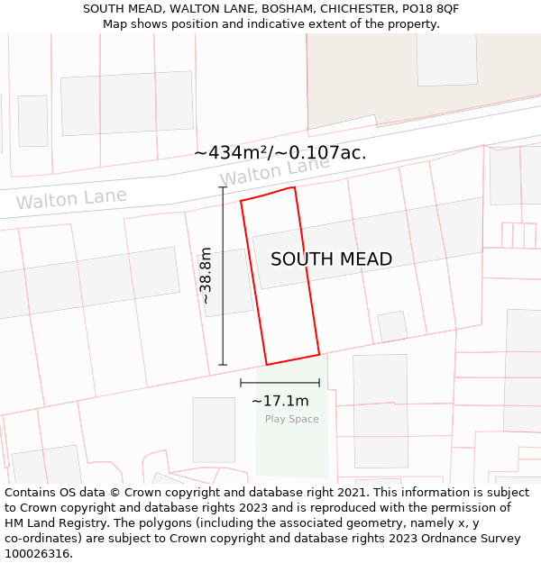 SOUTH MEAD, WALTON LANE, BOSHAM, CHICHESTER, PO18 8QF: Plot and title map