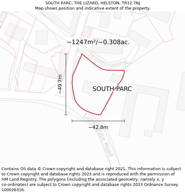 SOUTH PARC, THE LIZARD, HELSTON, TR12 7NJ: Plot and title map