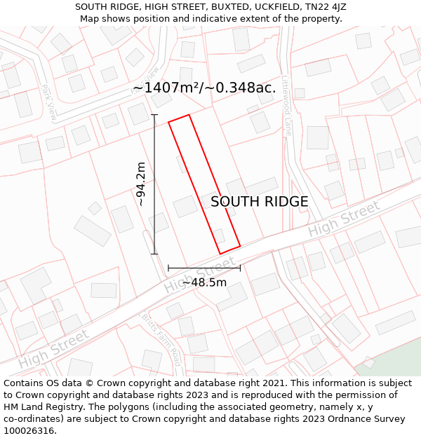 SOUTH RIDGE, HIGH STREET, BUXTED, UCKFIELD, TN22 4JZ: Plot and title map