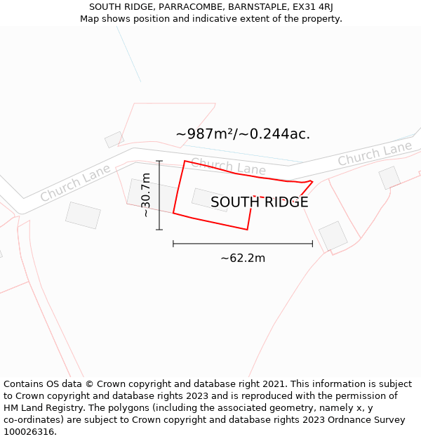 SOUTH RIDGE, PARRACOMBE, BARNSTAPLE, EX31 4RJ: Plot and title map