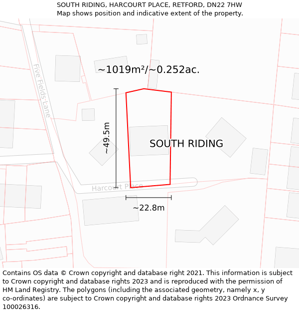 SOUTH RIDING, HARCOURT PLACE, RETFORD, DN22 7HW: Plot and title map