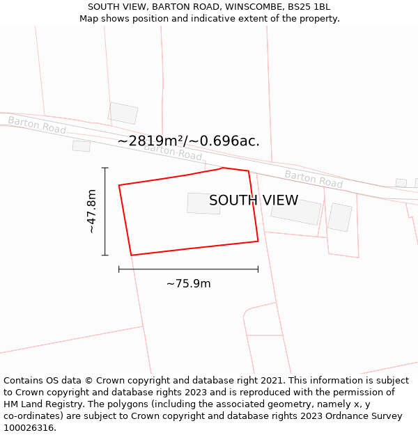 SOUTH VIEW, BARTON ROAD, WINSCOMBE, BS25 1BL: Plot and title map