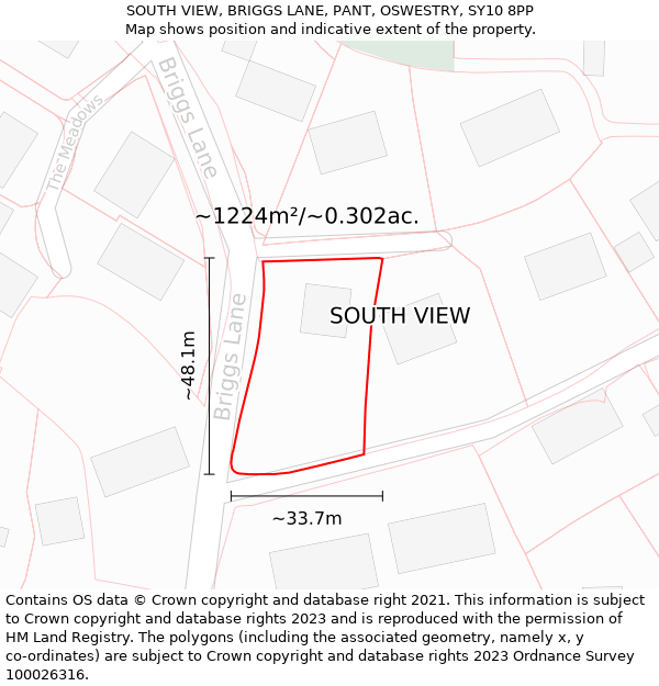 SOUTH VIEW, BRIGGS LANE, PANT, OSWESTRY, SY10 8PP: Plot and title map