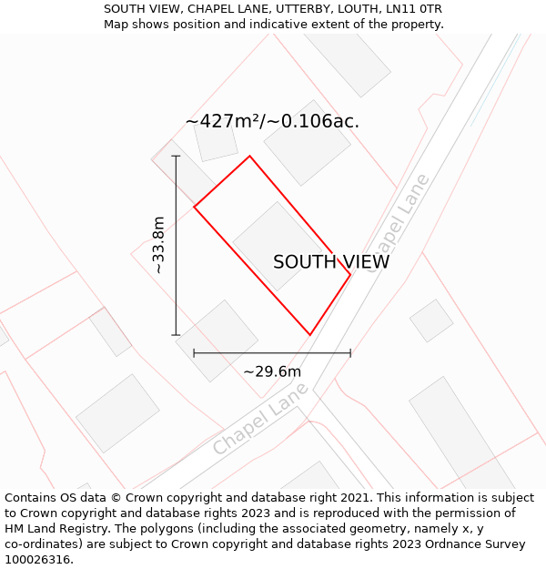 SOUTH VIEW, CHAPEL LANE, UTTERBY, LOUTH, LN11 0TR: Plot and title map