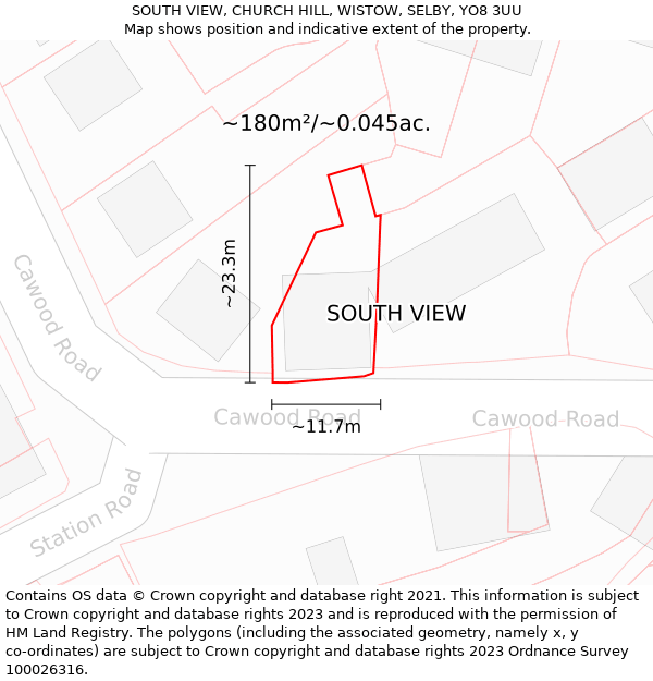 SOUTH VIEW, CHURCH HILL, WISTOW, SELBY, YO8 3UU: Plot and title map
