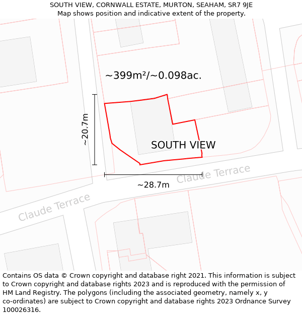 SOUTH VIEW, CORNWALL ESTATE, MURTON, SEAHAM, SR7 9JE: Plot and title map