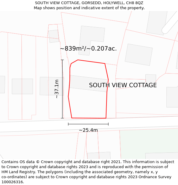 SOUTH VIEW COTTAGE, GORSEDD, HOLYWELL, CH8 8QZ: Plot and title map