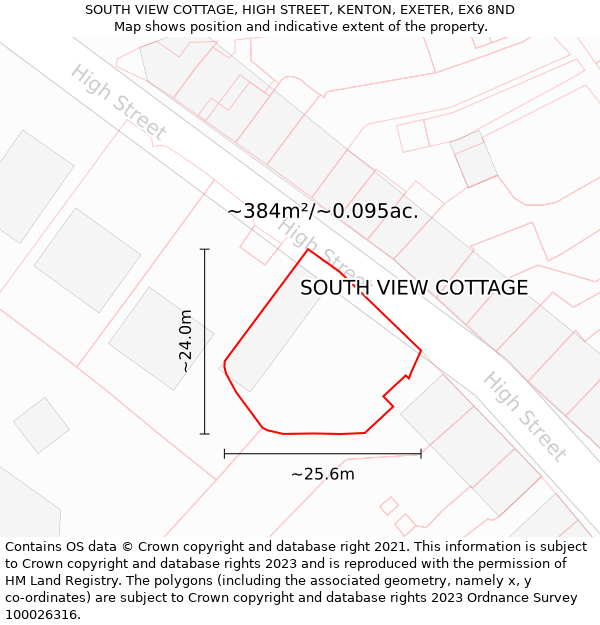 SOUTH VIEW COTTAGE, HIGH STREET, KENTON, EXETER, EX6 8ND: Plot and title map