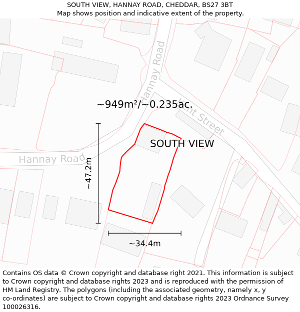 SOUTH VIEW, HANNAY ROAD, CHEDDAR, BS27 3BT: Plot and title map