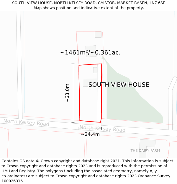 SOUTH VIEW HOUSE, NORTH KELSEY ROAD, CAISTOR, MARKET RASEN, LN7 6SF: Plot and title map