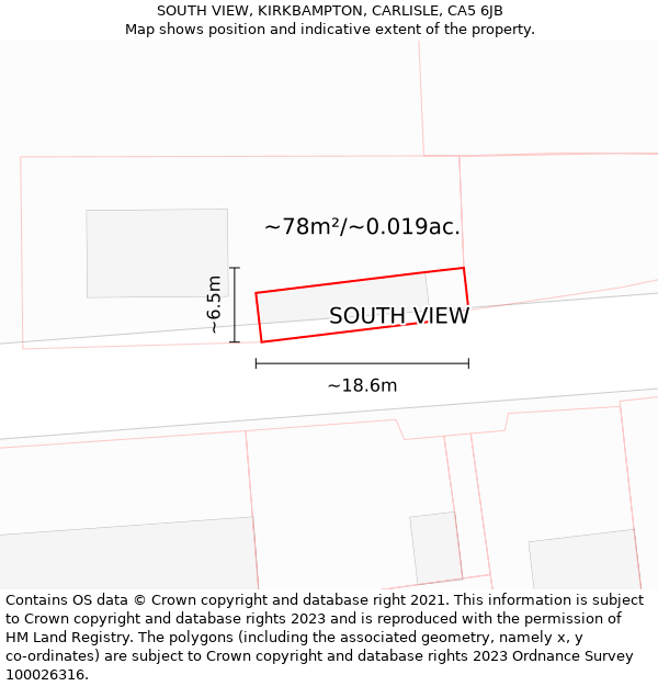 SOUTH VIEW, KIRKBAMPTON, CARLISLE, CA5 6JB: Plot and title map