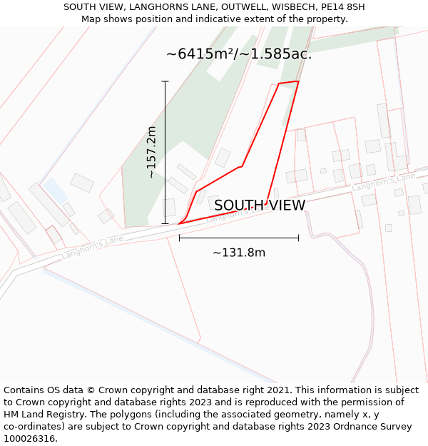 SOUTH VIEW, LANGHORNS LANE, OUTWELL, WISBECH, PE14 8SH: Plot and title map