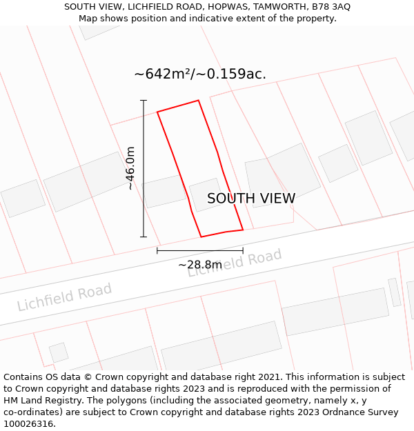 SOUTH VIEW, LICHFIELD ROAD, HOPWAS, TAMWORTH, B78 3AQ: Plot and title map