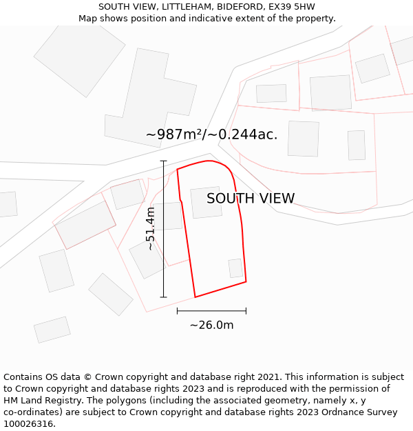 SOUTH VIEW, LITTLEHAM, BIDEFORD, EX39 5HW: Plot and title map