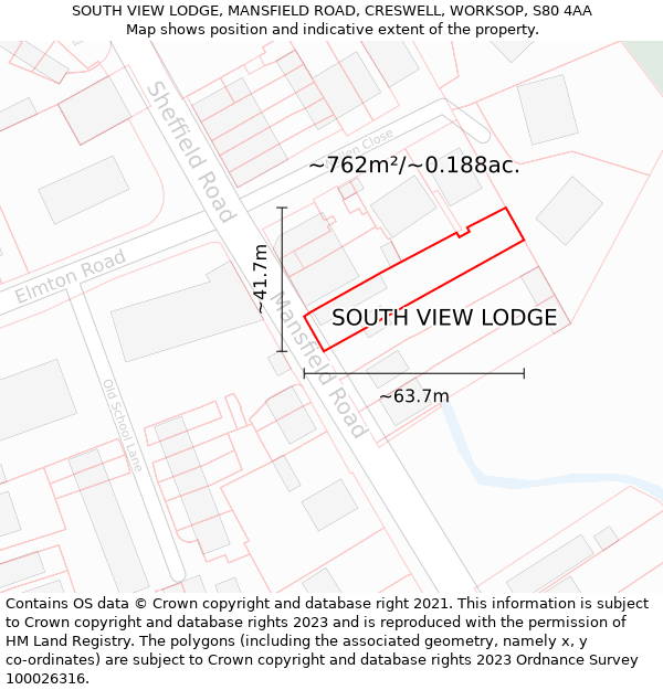 SOUTH VIEW LODGE, MANSFIELD ROAD, CRESWELL, WORKSOP, S80 4AA: Plot and title map