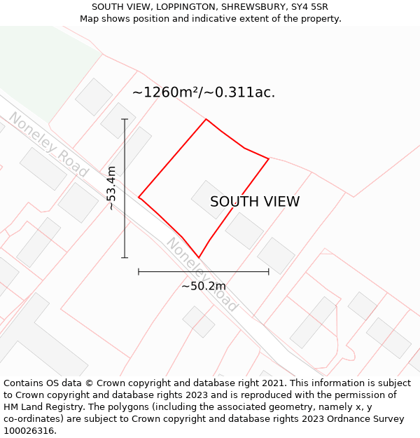 SOUTH VIEW, LOPPINGTON, SHREWSBURY, SY4 5SR: Plot and title map