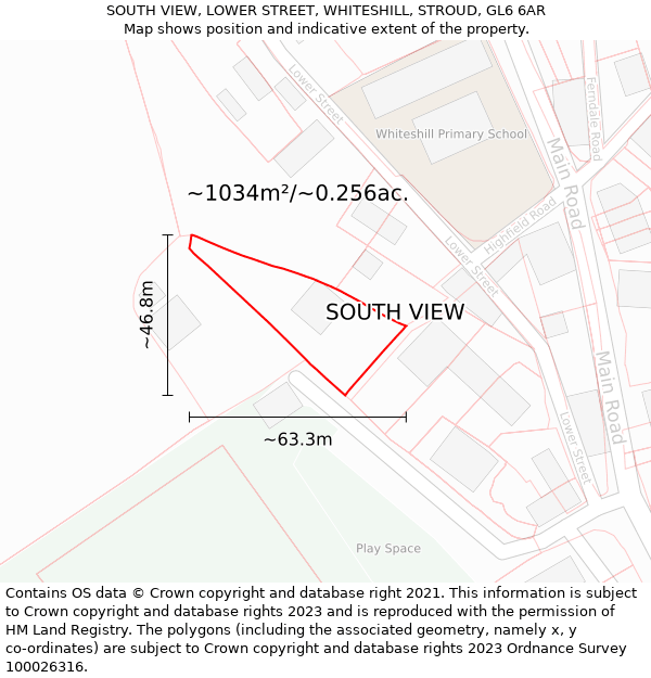 SOUTH VIEW, LOWER STREET, WHITESHILL, STROUD, GL6 6AR: Plot and title map
