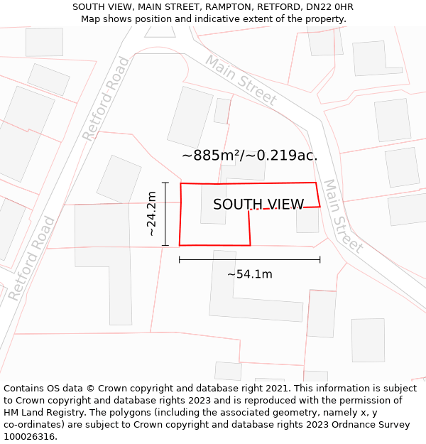 SOUTH VIEW, MAIN STREET, RAMPTON, RETFORD, DN22 0HR: Plot and title map