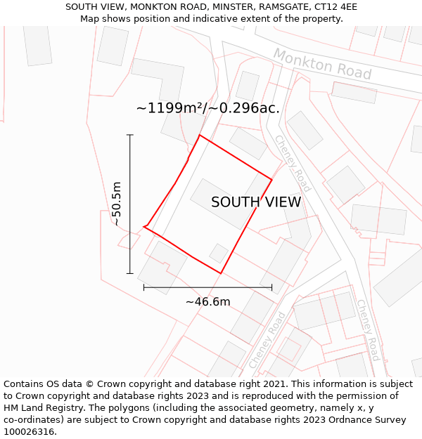 SOUTH VIEW, MONKTON ROAD, MINSTER, RAMSGATE, CT12 4EE: Plot and title map