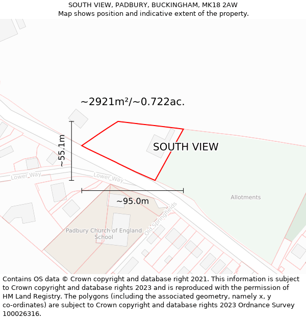 SOUTH VIEW, PADBURY, BUCKINGHAM, MK18 2AW: Plot and title map