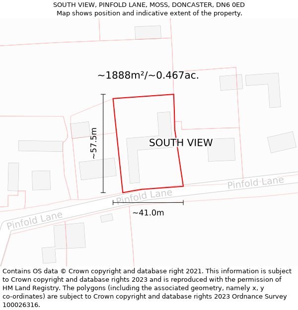SOUTH VIEW, PINFOLD LANE, MOSS, DONCASTER, DN6 0ED: Plot and title map