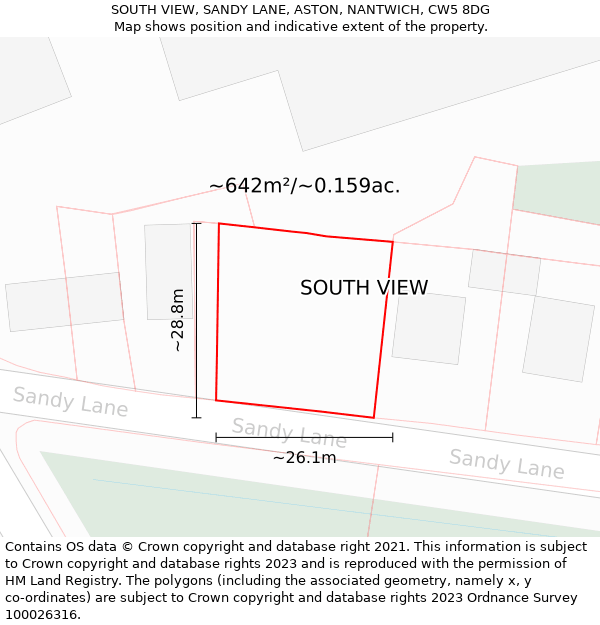 SOUTH VIEW, SANDY LANE, ASTON, NANTWICH, CW5 8DG: Plot and title map