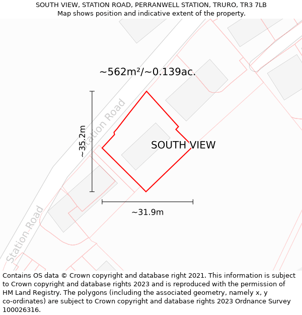 SOUTH VIEW, STATION ROAD, PERRANWELL STATION, TRURO, TR3 7LB: Plot and title map