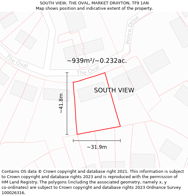 SOUTH VIEW, THE OVAL, MARKET DRAYTON, TF9 1AN: Plot and title map