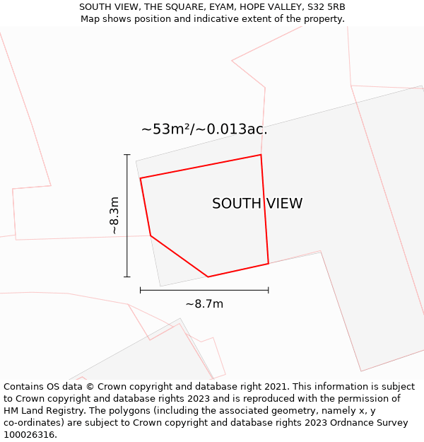 SOUTH VIEW, THE SQUARE, EYAM, HOPE VALLEY, S32 5RB: Plot and title map