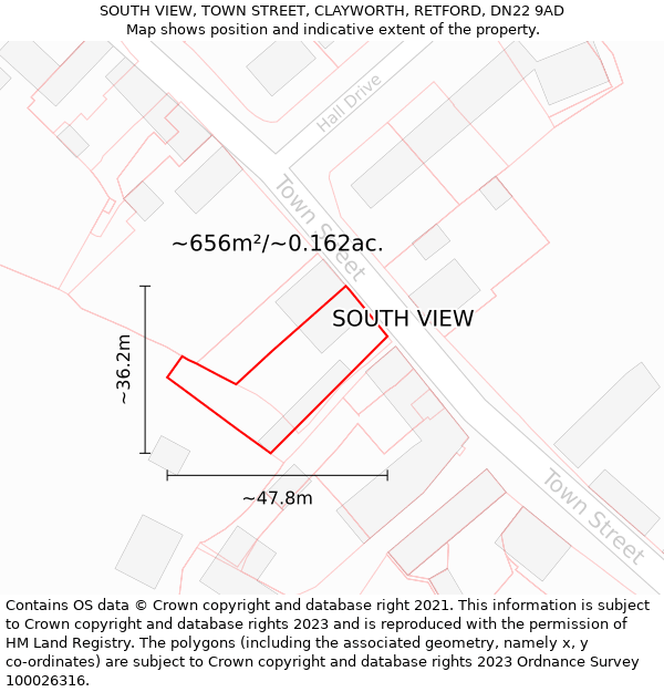 SOUTH VIEW, TOWN STREET, CLAYWORTH, RETFORD, DN22 9AD: Plot and title map