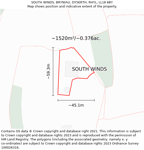 SOUTH WINDS, BRYNIAU, DYSERTH, RHYL, LL18 6BY: Plot and title map