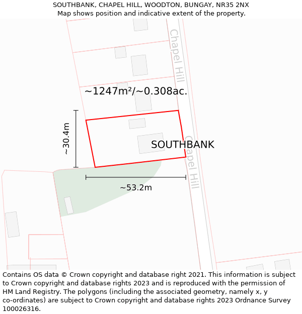 SOUTHBANK, CHAPEL HILL, WOODTON, BUNGAY, NR35 2NX: Plot and title map