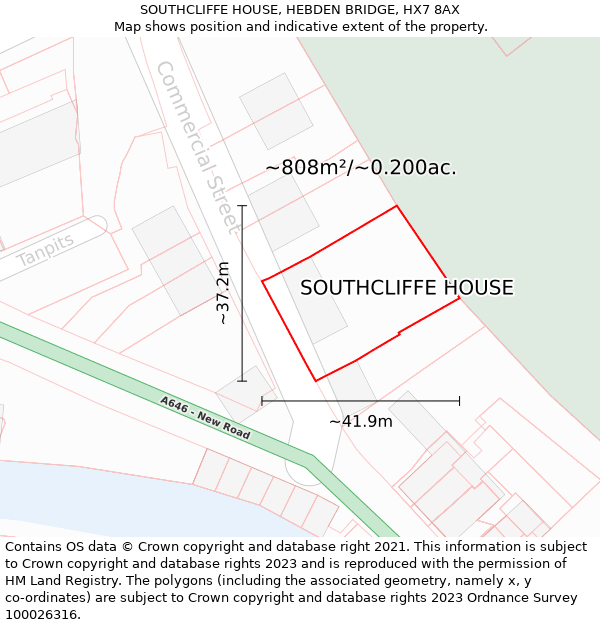 SOUTHCLIFFE HOUSE, HEBDEN BRIDGE, HX7 8AX: Plot and title map