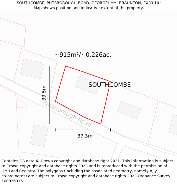 SOUTHCOMBE, PUTSBOROUGH ROAD, GEORGEHAM, BRAUNTON, EX33 1JU: Plot and title map