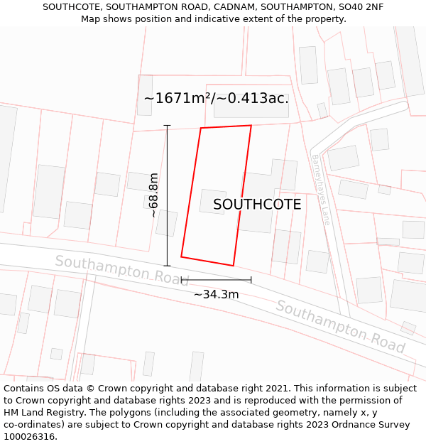 SOUTHCOTE, SOUTHAMPTON ROAD, CADNAM, SOUTHAMPTON, SO40 2NF: Plot and title map