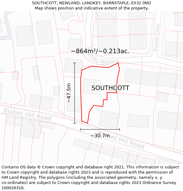 SOUTHCOTT, NEWLAND, LANDKEY, BARNSTAPLE, EX32 0ND: Plot and title map