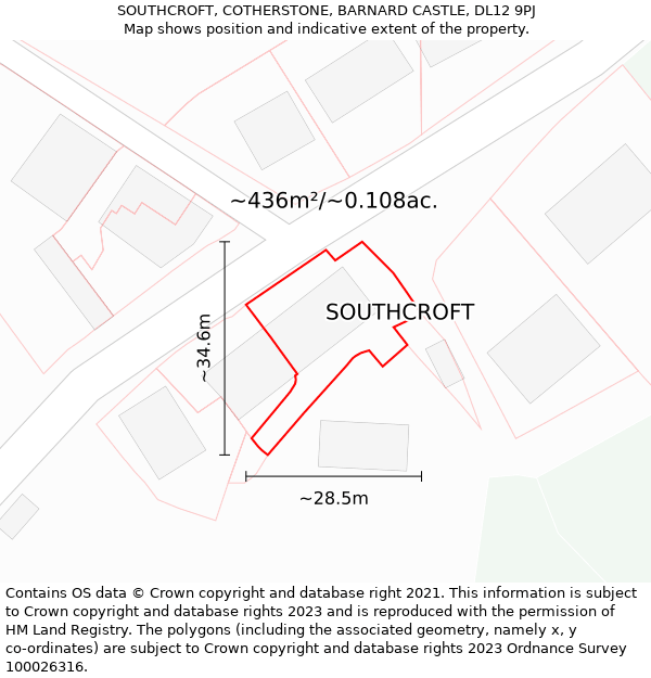 SOUTHCROFT, COTHERSTONE, BARNARD CASTLE, DL12 9PJ: Plot and title map