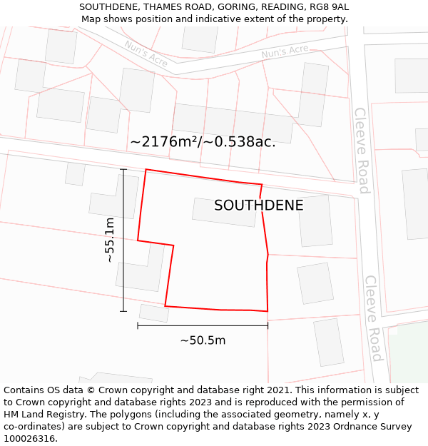 SOUTHDENE, THAMES ROAD, GORING, READING, RG8 9AL: Plot and title map