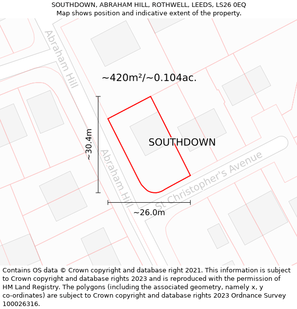 SOUTHDOWN, ABRAHAM HILL, ROTHWELL, LEEDS, LS26 0EQ: Plot and title map